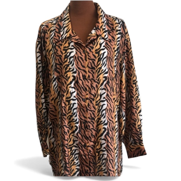 Selene of Paris 100% Silk Long Sleeve Blouse Top Tiger Stripe Plus Sz 3x NWOT - Picture 12 of 12